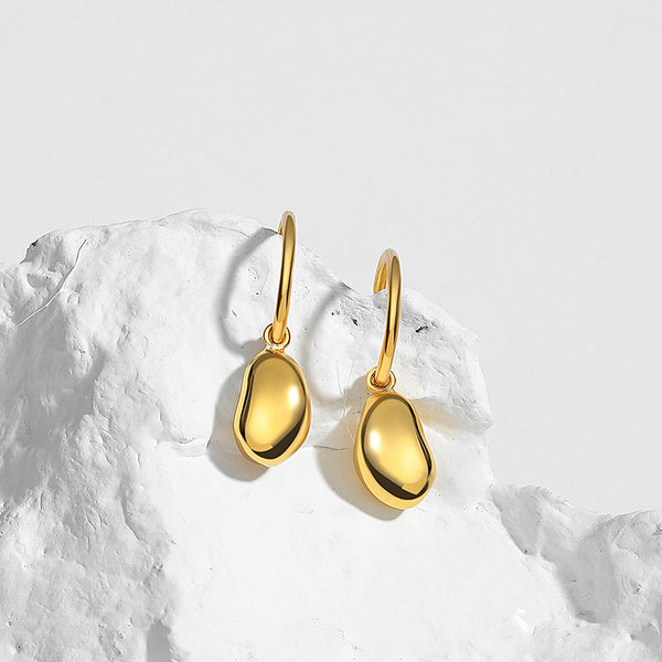 FE2677 925 Sterling Silver Irregular Small Golden Bean Stud Earrings