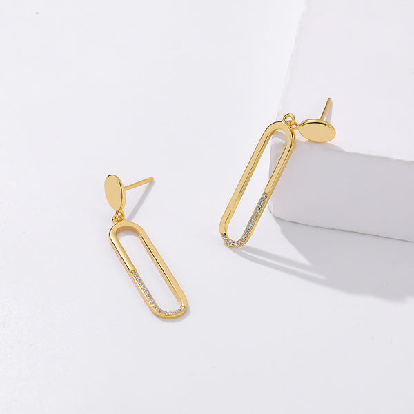 FE2698 925 Sterling Silver Long Paperclip Zirconia Stud Earrings