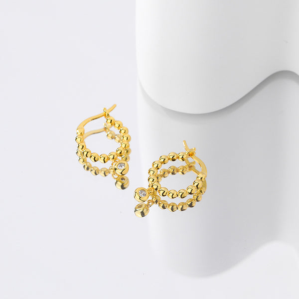 FE2626 Bead Circle Zircon Dangle Hoop Earring
