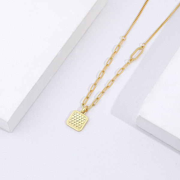 FX0964 925 Sterling Silver Sqare Scale Pendant Paperclip Chian Necklaces