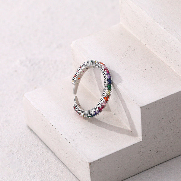 FJ1142 925 Sterling Silver Rainbow CZ Open Ring