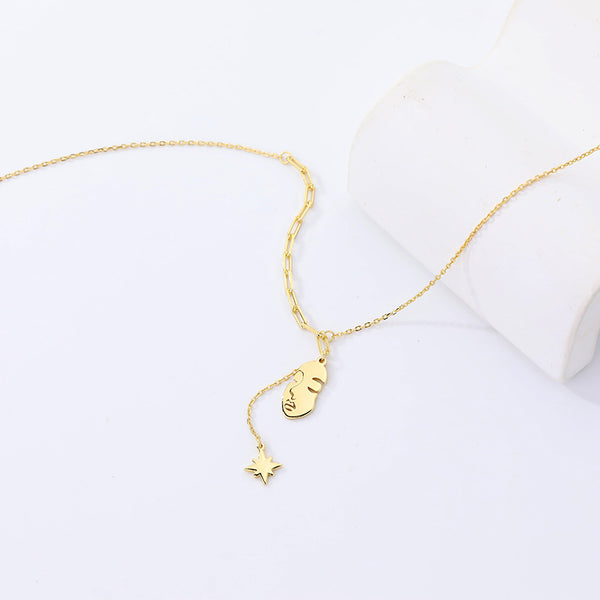 FX1087 925 Sterling Silver Face Starburst Tassel Clavicle Necklace