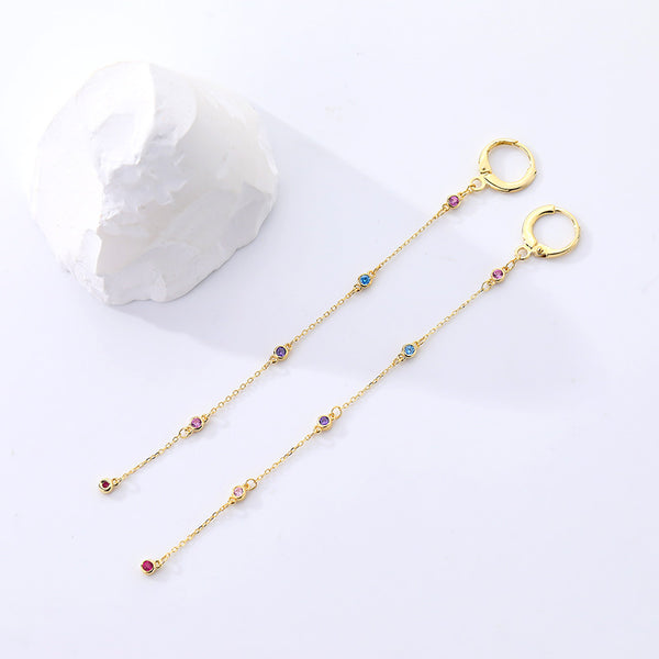 FE2509 925 Sterling Silver Tassels CZ Stone Hoop Earring