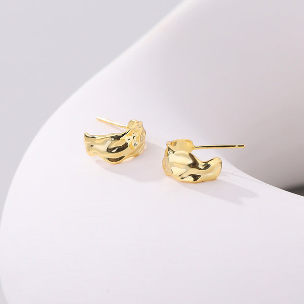 FE2573 925 Sterling Silver Retro Tin Texture Stud Earring