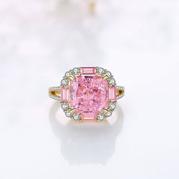 FJ1044 925 Sterling Silver Ice Cut Pink Yellow Zirconia Ring