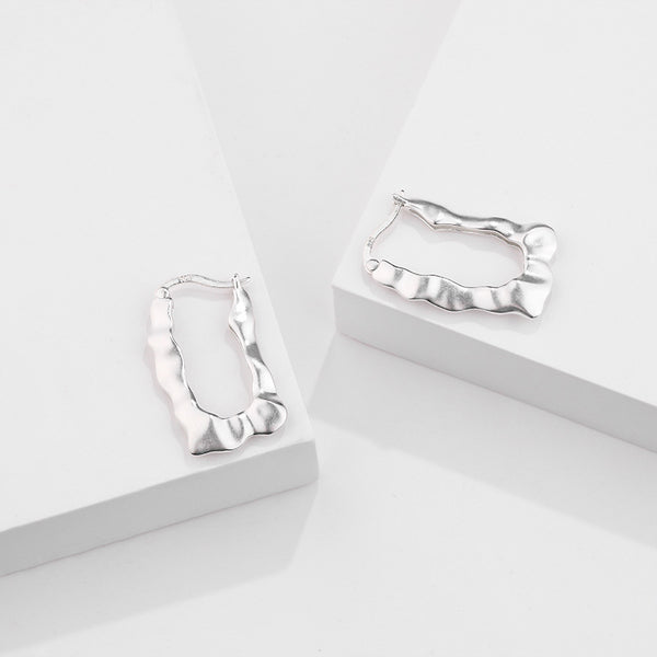 FE2547 925 Sterling Silver Dainty Water Ripple Hoop Earring