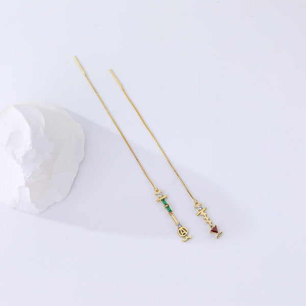 FE2585 925 Sterling Silver Dainty Tassel Colored Zircon Dangle Stud Earring