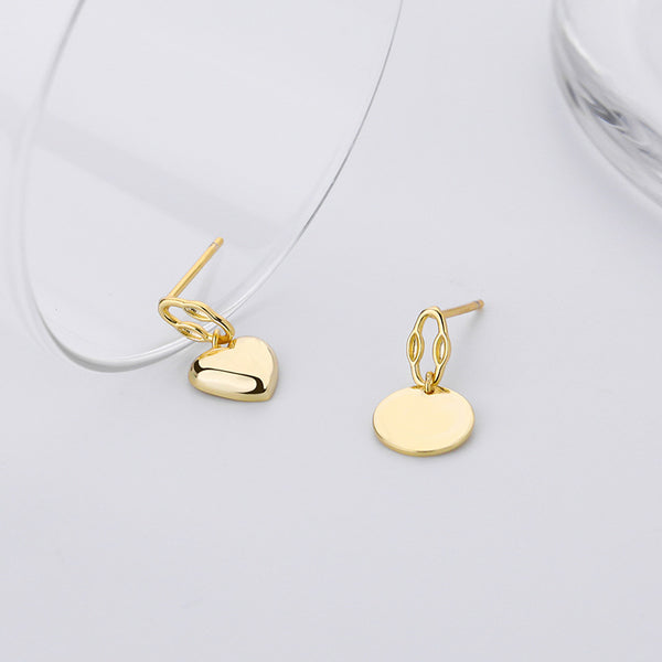 FE2514 925 Sterling Silver Circle Love Heart Dangle Hoop Earring