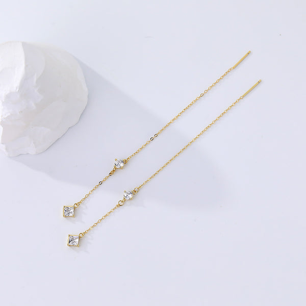 FE2643 925 Sterliang Silver Zirconium Long Tassel Dangle Stud Earring