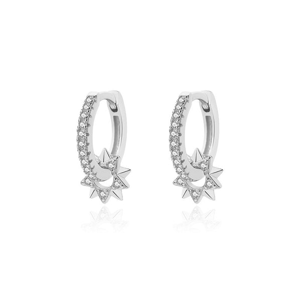 FE2485 925 Sterling Silver Pentagram CZ Stone Hoop Earrings
