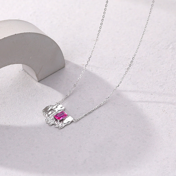 FX1016 925 Sterling Silver Irregular Textured Baguette CZ Pendant Necklace