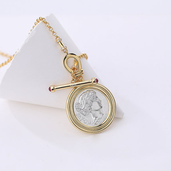 FX1079 925 Sterling Silver Portrait Coin Pendant Necklace