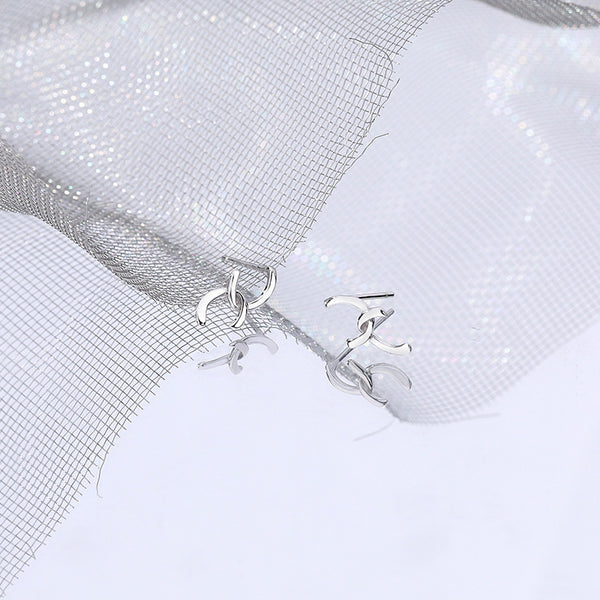 FE2578 925 Sterling Silver Cross Double C Shape Stud Earring