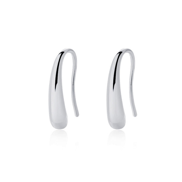FE2469 925 Sterling Silver Glossy Drop Hoop Earrings