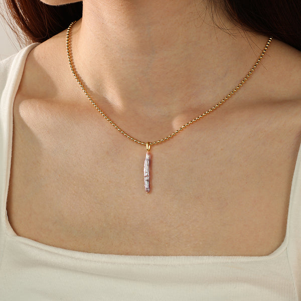 PN0155 925 Sterling Silver Purple Striped Pearl Pendant Necklace