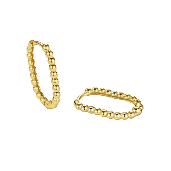 FE2327 925 Sterling Silver Bead Oval Hoop Earrings