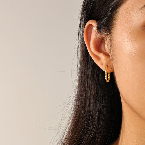 FE2327 925 Sterling Silver Bead Oval Hoop Earrings