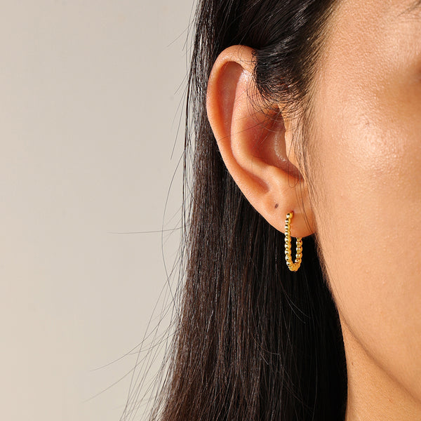 FE2327 925 Sterling Silver Bead Oval Hoop Earrings