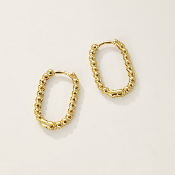 FE2327 925 Sterling Silver Bead Oval Hoop Earrings