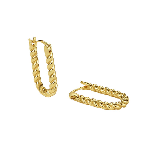 FE2391 925 Sterling Silver Bead Oval Hoop Earrings