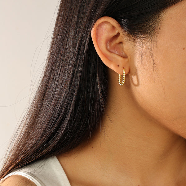 FE2391 925 Sterling Silver Bead Oval Hoop Earrings