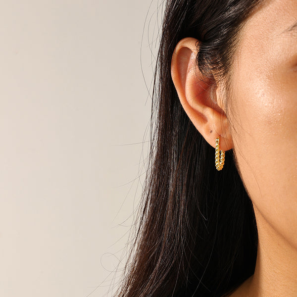 FE2391 925 Sterling Silver Bead Oval Hoop Earrings