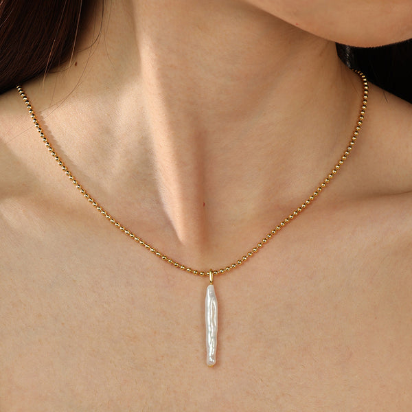 PN0150 925 Sterling Silver Strip Baroque Pearl Pendant Necklace