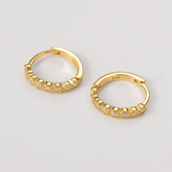 FE2141 925 Sterling Silver CZ Flower Bead Hoop Earrings