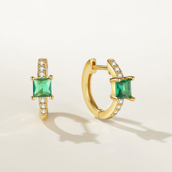 FE2279 925 Sterling Silver Princess Cut Cubic Zirconia Hoop Earrings