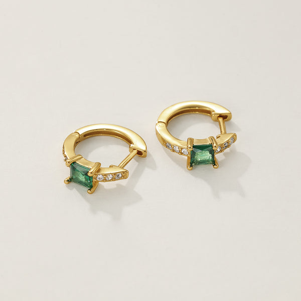 FE2279 925 Sterling Silver Princess Cut Cubic Zirconia Hoop Earrings