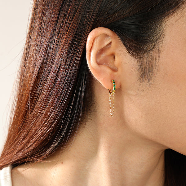 FE2286 925 Sterling Silver Green CZ Chain Hoop Earrings