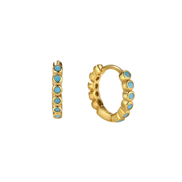 FE2427 925 Sterling Silver Bezel Gemstone Hoop Earrings