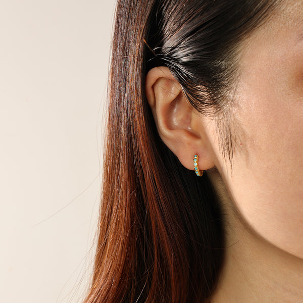 FE2427 925 Sterling Silver Bezel Gemstone Hoop Earrings