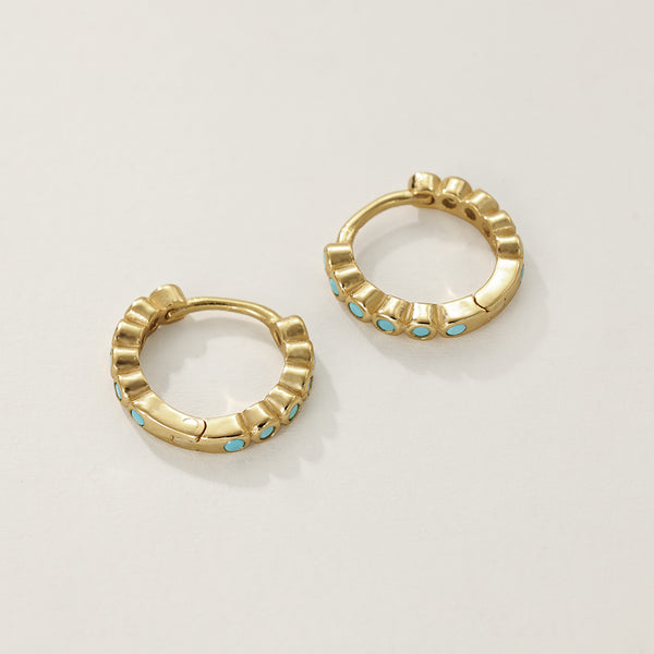 FE2427 925 Sterling Silver Bezel Gemstone Hoop Earrings