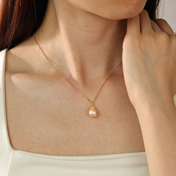 PN0143 925 Sterling Silver Champagne Pearl Pendant Necklace