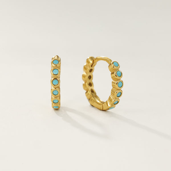 FE2427 925 Sterling Silver Bezel Gemstone Hoop Earrings