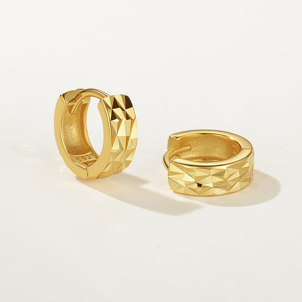 FE2318 925 Sterling Silver Textured Wide Huggie Hoop Earrings