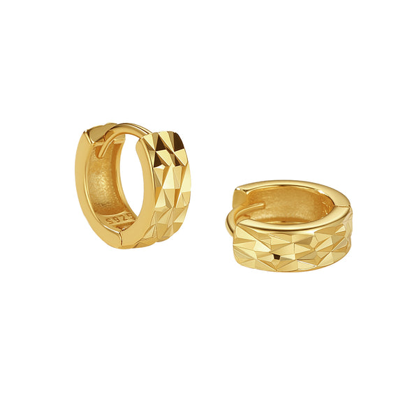 FE2318 925 Sterling Silver Textured Wide Huggie Hoop Earrings