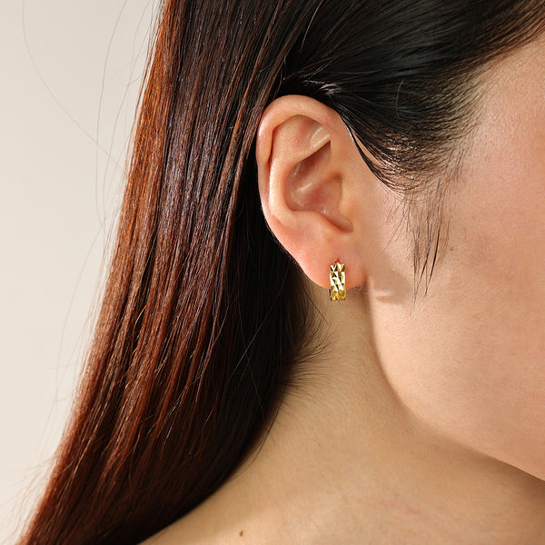 FE2318 925 Sterling Silver Textured Wide Huggie Hoop Earrings