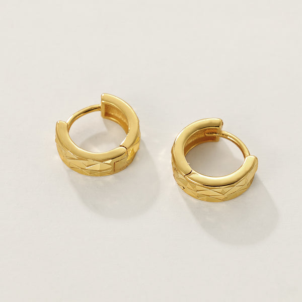 FE2318 925 Sterling Silver Textured Wide Huggie Hoop Earrings