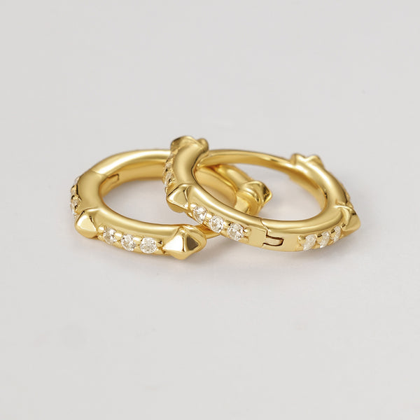 FE2196 925 Sterling Silver Classic Rivet Full CZ Hoop Earrings