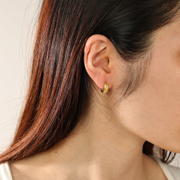 FE2357 925 Sterling Silver Textured Hoop Earrings