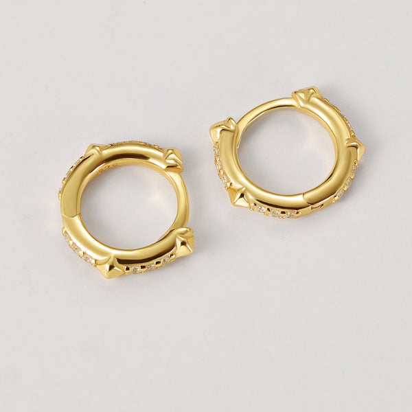 FE2196 925 Sterling Silver Classic Rivet Full CZ Hoop Earrings