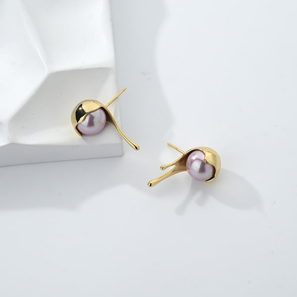 FE2614 925 Sterling Silver Lava Water Drop Pearl Stud Earring