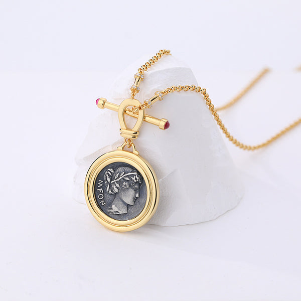 FX1079 925 Sterling Silver Portrait Coin Pendant Necklace