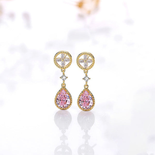 FE2987_D FE2987_E 925 Sterling Silver Teardrop Zircon Dangle Earring