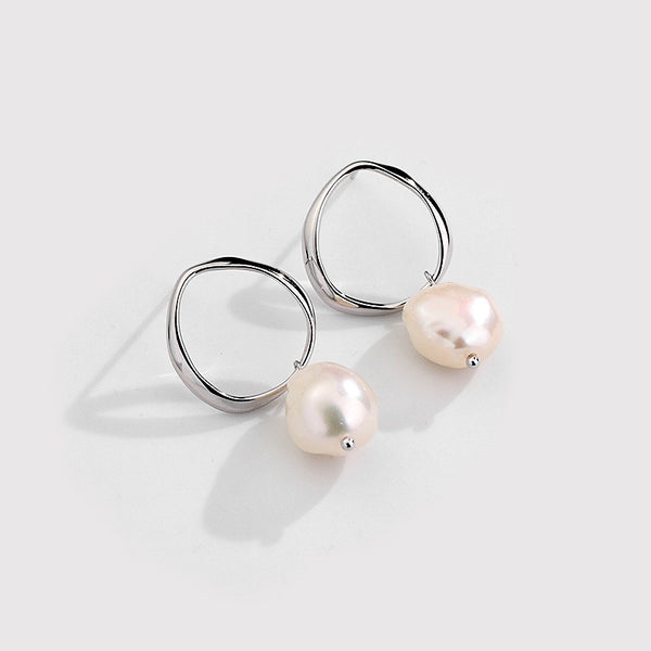 FE2697 925 Sterling Silver Baroque Pearl Stud Earrings