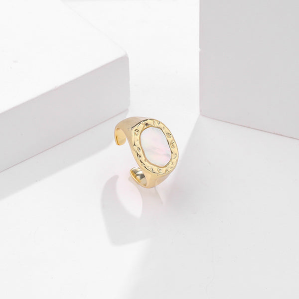 FJ0894 925 Sterling Silver Hammered Shell Ring