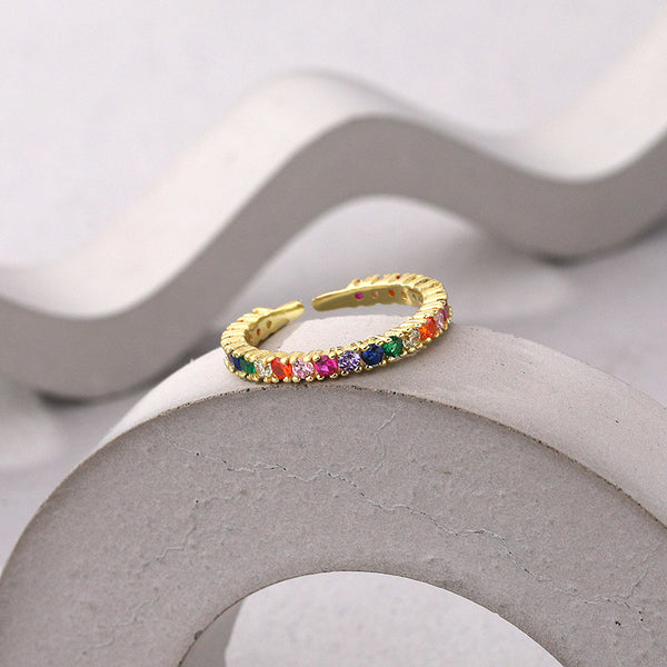 FJ1142 925 Sterling Silver Rainbow CZ Open Ring