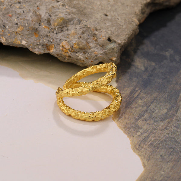 FJ0973 925 Sterling Silver Hammered Double Ring